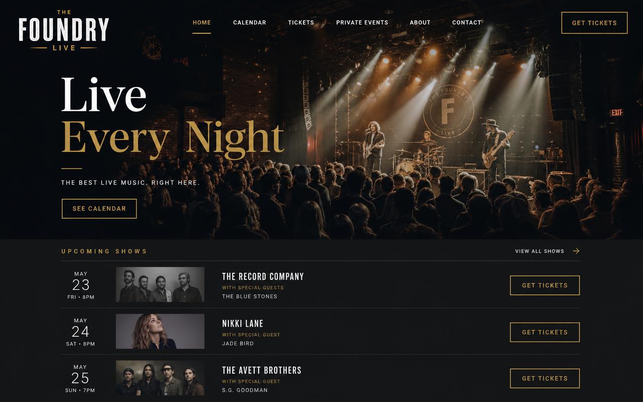 The Foundry Live website design by Venue Igniter