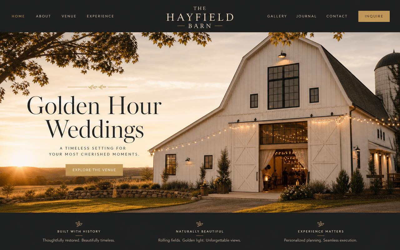 The Hayfield Barn website design by Venue Igniter