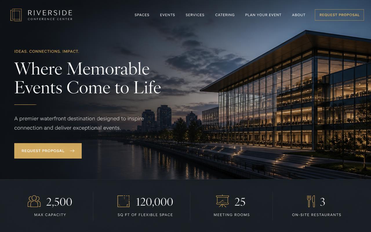 Riverside Conference Center website design by Venue Igniter