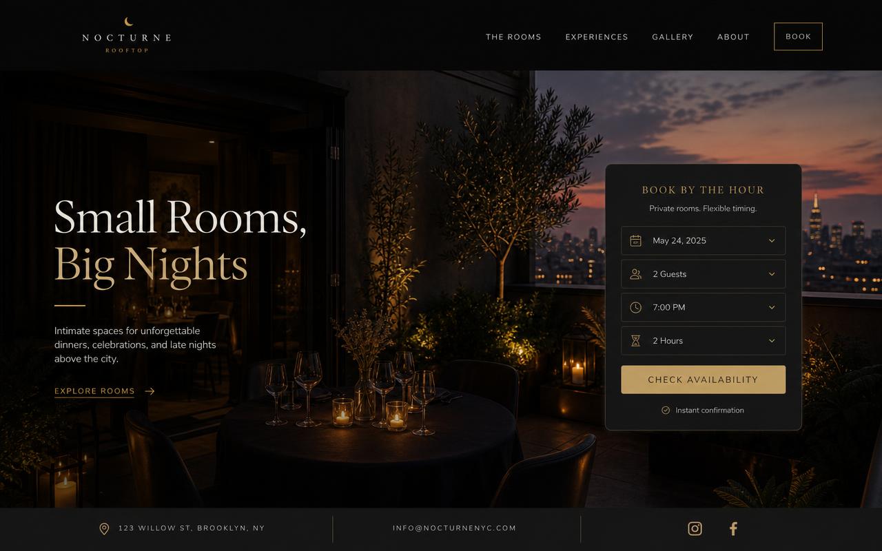 Nocturne Rooftop website design by Venue Igniter