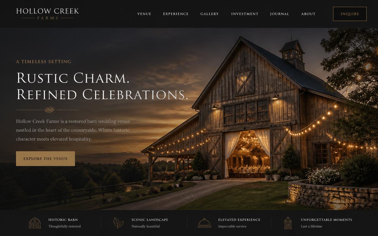 Stone Creek Barn website design by Venue Igniter
