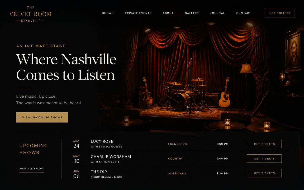 The Velvet Room website design by Venue Igniter