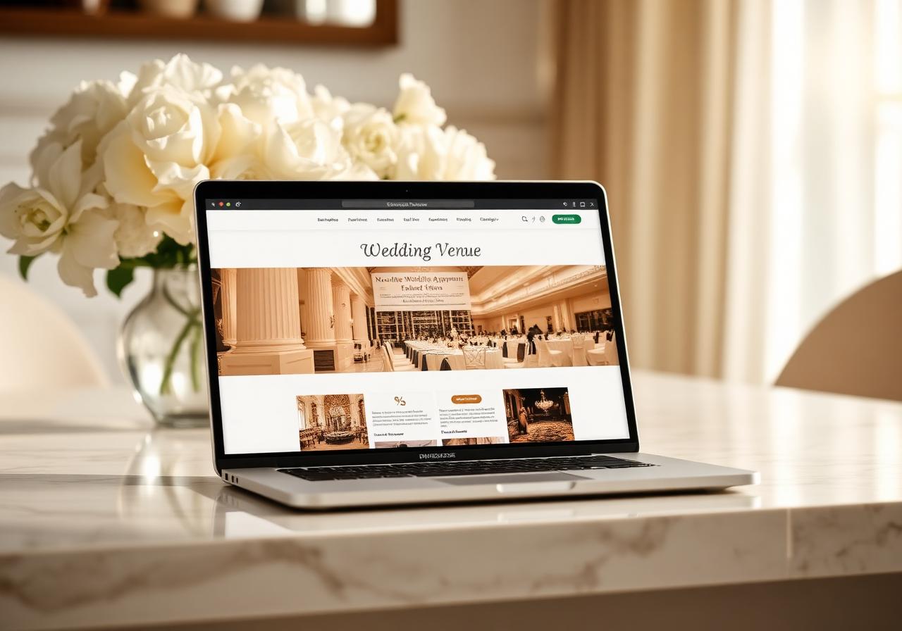 Laptop displaying an elegant wedding venue website